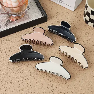 Three-layer French Hair Clip for Girls, Elegant Black & Beige Design