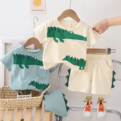 2024 Kids Cotton T-Shirt Shorts Set Mint Green