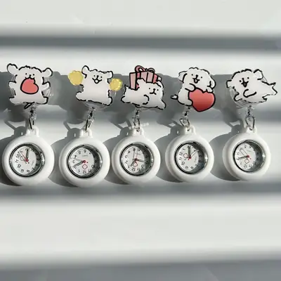 Cartoon Stretchable Nurse Hanging Watch Cute Chest Watch Buckle Student Exam Doctor Pocket Watch Luminous Watch