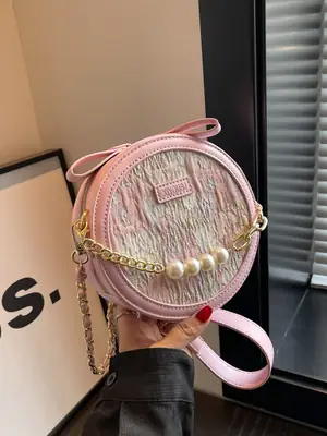 Pink Pearl Chain Shoulder Bag for Women 2024