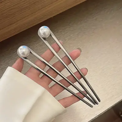 Elegant Pearl U-Shaped Hairpin Women's Metal Ball Head