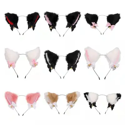 Japanese Plush Bell Bow Lolita Headwear with Fox Ear Design