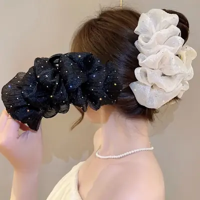 2025 Double-Sided Big Bow Clip with Sparkling Rhinestone Women's Mesh Hair Clip