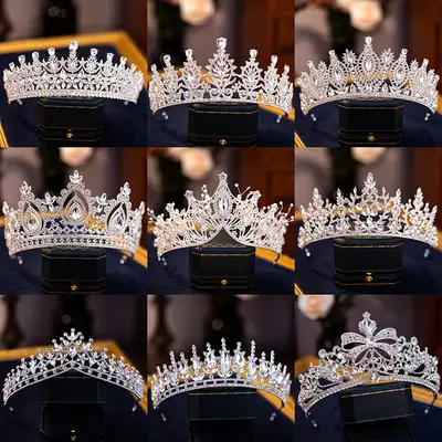 European & American Cross Border Bride Crown Crystal Birthday Headwear Vintage Queen Hair Accessories Ball Crown Original Wholesale
