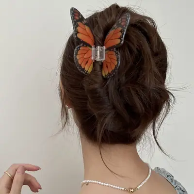 Butterfly Hair Clips for Women - Green & Orange