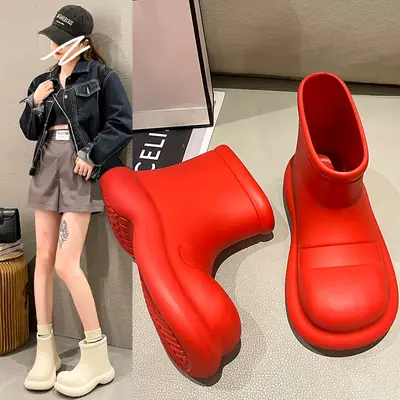 Women's Black Waterproof Big-Toe Rain Boots
