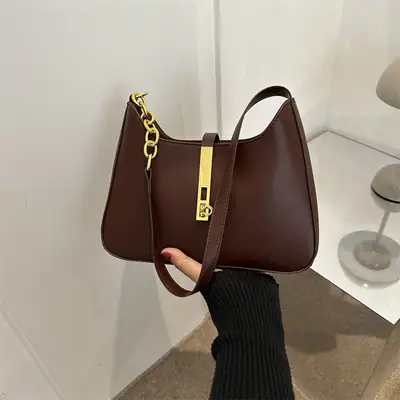 Women's Retro Crossbody Bag Brown Gold Chain