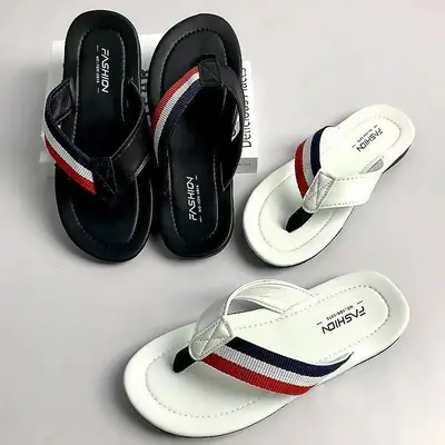 2025 Men Casual Korean Slippers White Red Blue