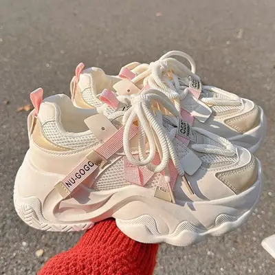 Women's 2024 Pink Mesh Thick Sneakers