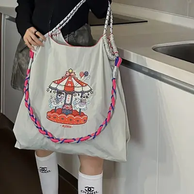 2024 Canvas Shoulder Bag for Girls Large Capacity Office Style