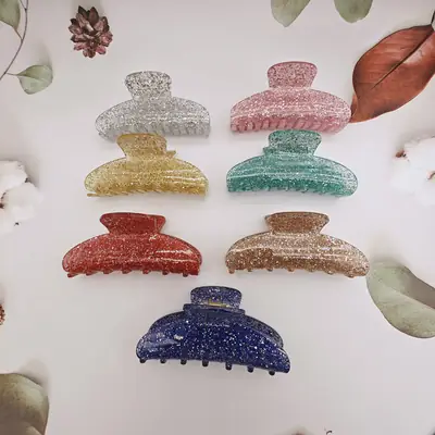 Glitter Acrylic Hair Clips for High Pony Tails