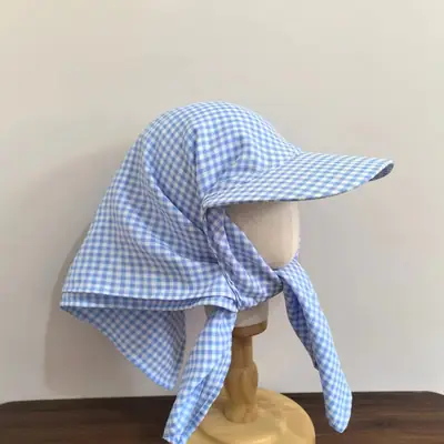 Women's Green Checkered Sun Hat with Ties