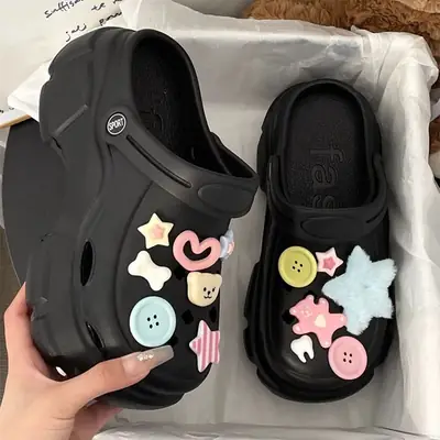 Cute Star Button Women's Green Sandals