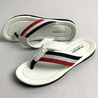 Men's 2025 Casual Sandals White Red Stripes