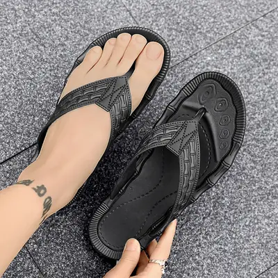 Men Korean Style Flip Flops Black Non-Slip Outdoor