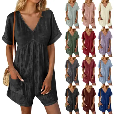 2024 Black V Neck Bat Cuff Shorts Set
