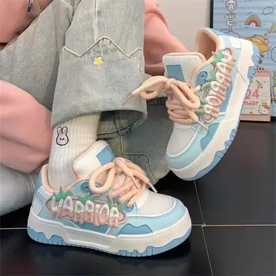 Women's White Platform Sneakers with Yellow Lace
