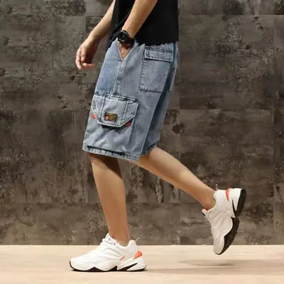Trendy Men Denim Shorts Plus Size Multi Pocket
