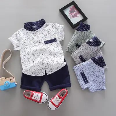 Kids Printed Letter Shirt Short Sleeve Set Boys Summer