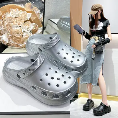 Women's Cross Toe Croc Heels with Thick Sandals
