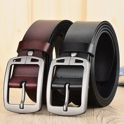 Men's Black Leather Belt 150cm Retro Style