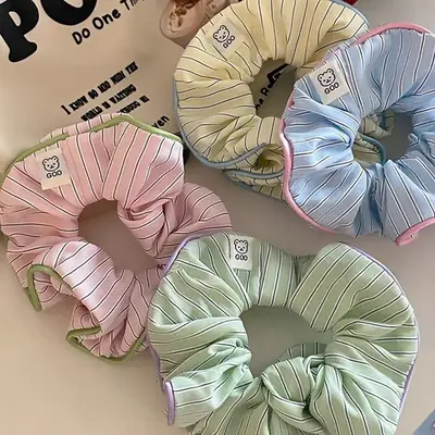 Sweet Cream Large Hair Ring Korean Striped Bear High Pony Tail
