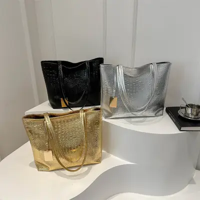 2024 Black Crocodile PU Shoulder Bag for Women