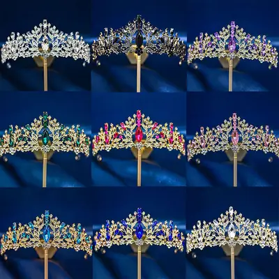 European & American Bride Crown with Red & Blue Crystal