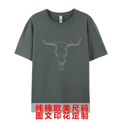 Amazon Independent Station Pure Cotton European and American Size Western Skull Cow Children T-shirt Foreign Trade Women's Short Sleeve Round Neck Top