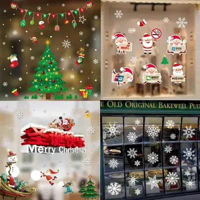 2026 Christmas Window Stickers Santa Snowman Holiday Decor