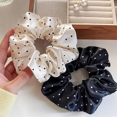 Korean Style Polka Dot Hair Scrunchie for Women