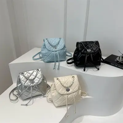 Korean Style Rhombic Chain Backpack 2024 Spring Summer