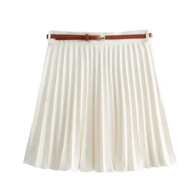 Women's Belted Mini Pleated Skirt Summer Dress
