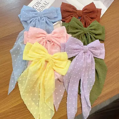 Black Chiffon Bow Hairpin with Dot Pattern
