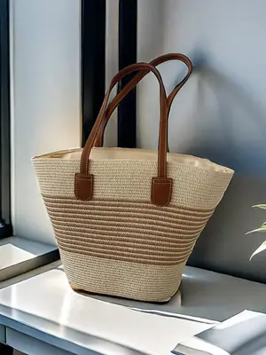 Women Straw Beach Tote Bag Large Capacity Seaside Handbag