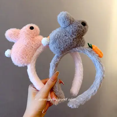 Cute Plush Rabbit Hair Hoop for Women Anti-Slip Washing Face