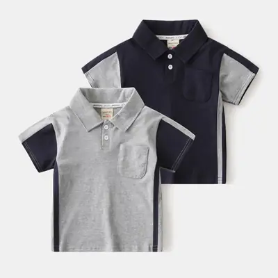 Kids Polo Shirt Navy Grey Sleeve Korean Style 2024