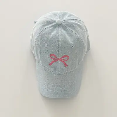 Bow Embroidered Duck Cap for Women Blue & Black