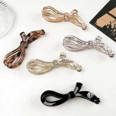 Silver Bow Banana Clip for High Ponytail Hair Accessories