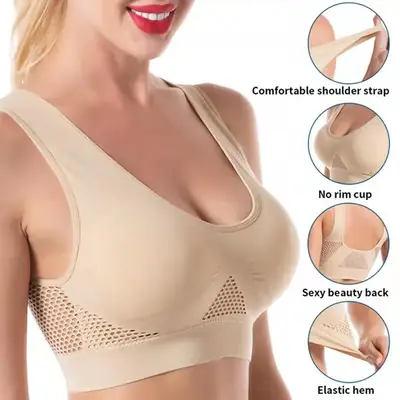 Mesh Hollow-Out Sports Bra Plus Size Breathable Yoga Running