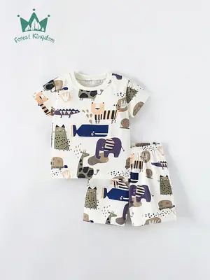 Boys Cartoon Print Cotton Shorts Set Summer 2024
