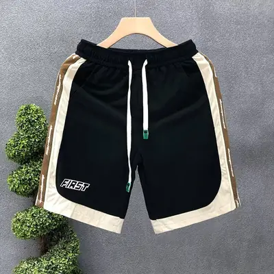 Men's American Shorts Beige Brown Drawstring Casual Shorts