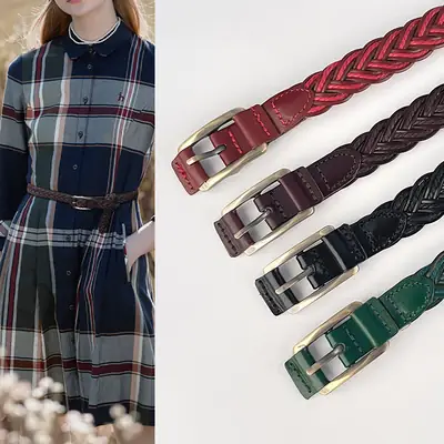 Women's Black Woven Belt with Gold Buckle