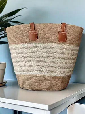 French Style Straw Handbag Large Capacity Beige