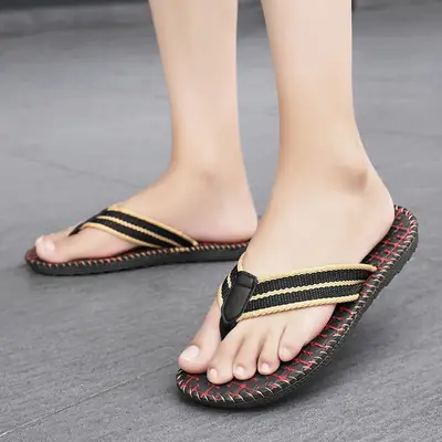 Men's Daifa Woven Flip-Flops Black Red Sandals