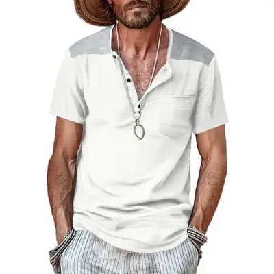 Men's 2025 Cotton Short Sleeve V-Neck T-Shirt White