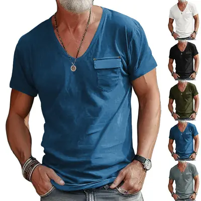 Men's Olive Green V-Neck Slim Fit T-Shirt