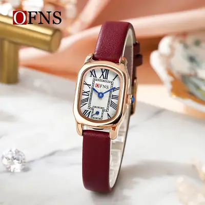 Vintage Roman Dial Women's Quartz Watch with Maroon Strap