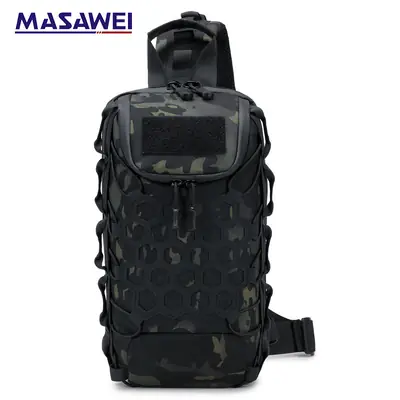 Men's Black Tactical Crossbody Bag with Camo Texture