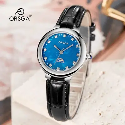 Ostraca Classic Diamond Watch for Women Black Leather Strap